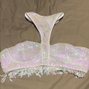 Sequin Embellished Crop Top - Pink and White